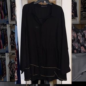 FTF Drawstring Blouse with Gold Accent